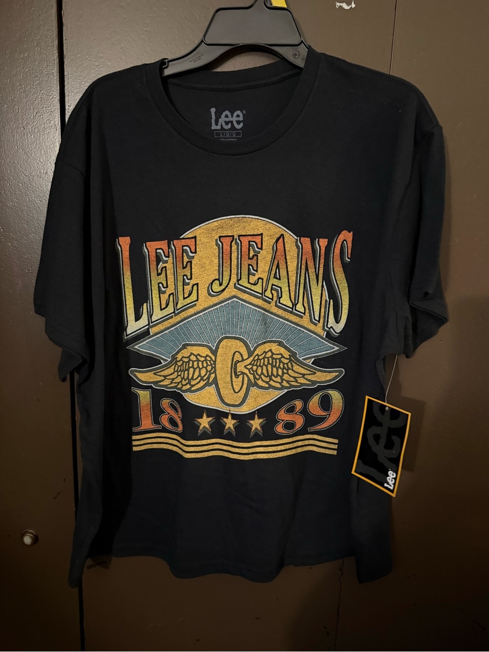Lee Black Short Sleeve Tee with Gold and Orange Crest Graphic
